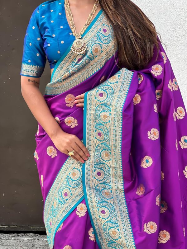 SGF11 Women's Kanjivaram Pure Soft Silk Saree With Unstitched Blouse Piece - Image 6