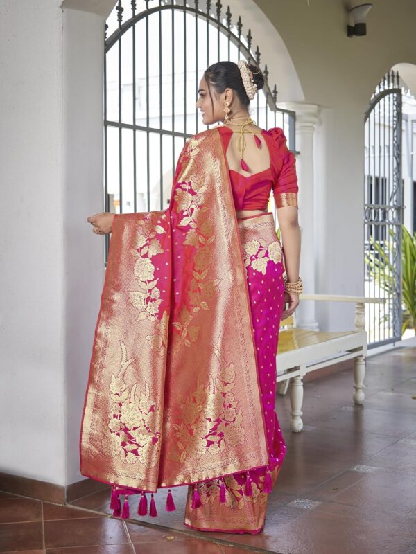 MANOHARI Women's Trendy Banarasi Woven Saree with Heavy Jacquard Work, Elegant Design, Silk Saree with Maching Lace Border Unstitched Blouse Piece for Weddings & Festive Occasions - Image 4