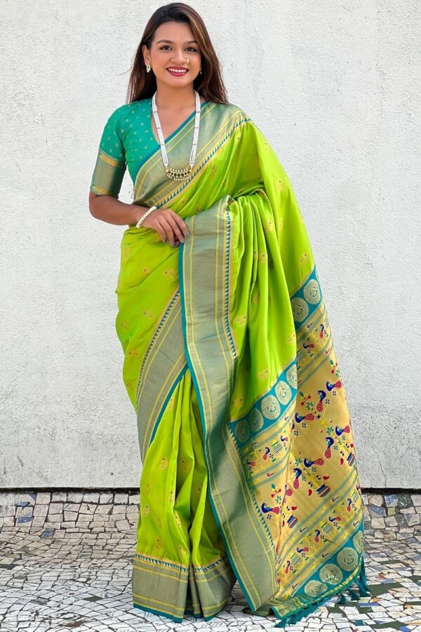 SGF11 Women's Paithani Soft Lichi Silk Kanjivaram Sarees With Blouse Piece - Image 2