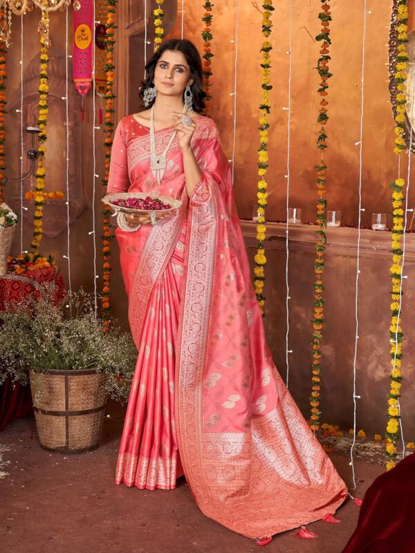 Mehrang Women's Pure Kanjivaram Silk Saree Banarasi Silk Wedding Sarees for Women with Blouse Piece - Image 5
