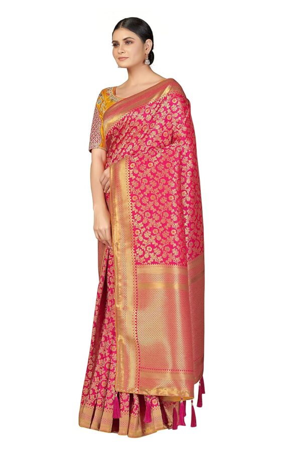 Monjolika Fashion Women's Patola pallu Banarasi tissue silk saree Comes with Unstitched Blouse piece - Image 4