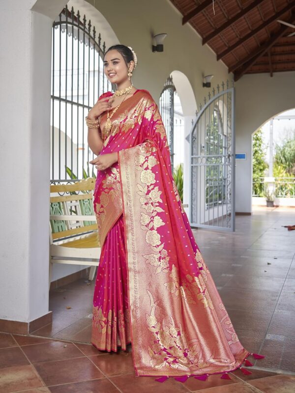 MANOHARI Women's Trendy Banarasi Woven Saree with Heavy Jacquard Work, Elegant Design, Silk Saree with Maching Lace Border Unstitched Blouse Piece for Weddings & Festive Occasions - Image 3