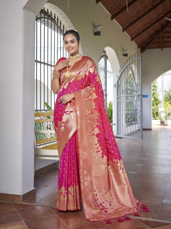 MANOHARI Women's Trendy Banarasi Woven Saree with Heavy Jacquard Work, Elegant Design, Silk Saree with Maching Lace Border Unstitched Blouse Piece for Weddings & Festive Occasions - Image 2
