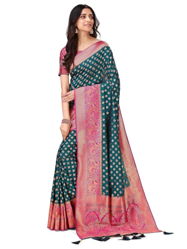 Mehrang Cotton Banarasi Silk Saree for Women With Unstitched Blouse Piece - Image 2