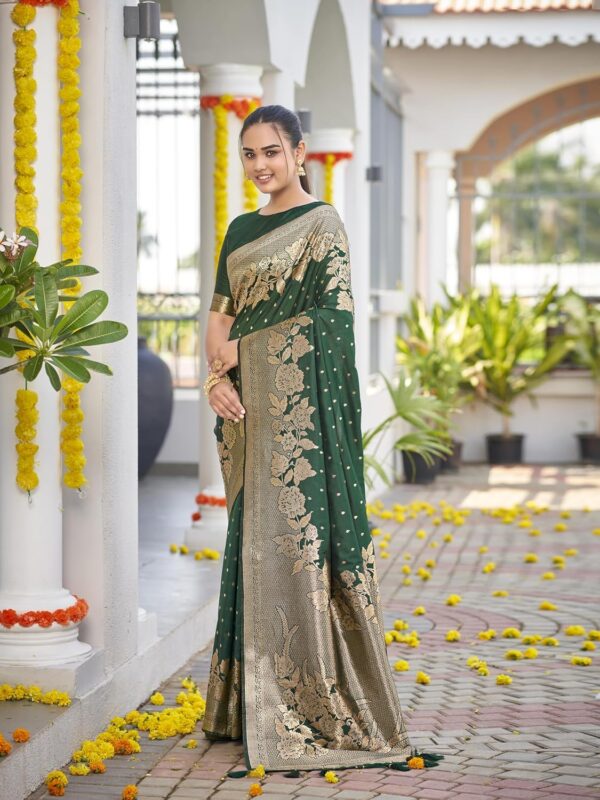 MANOHARI Women's Trendy Banarasi Woven Saree with Heavy Jacquard Work, Elegant Design, Silk Saree with Maching Lace Border Unstitched Blouse Piece for Weddings & Festive Occasions - Image 3