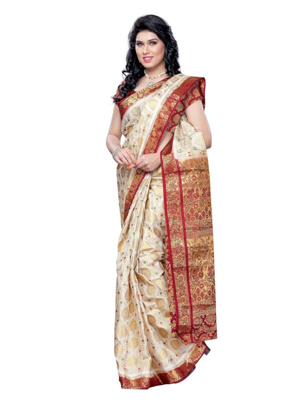 MIMOSA Women Art Silk Kanchipuram ART Silk Saree Colour :Off-White(3050-65-HLFWHITEMARUN) - Image 3
