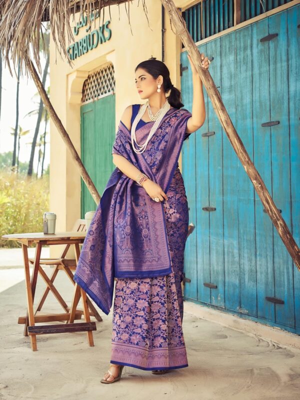 SWORNOF Women's kanjivaram banarasi silk saree for festival Wedding silk with rich pallu Design sarees for women with Unstitched blouse piece - Image 5