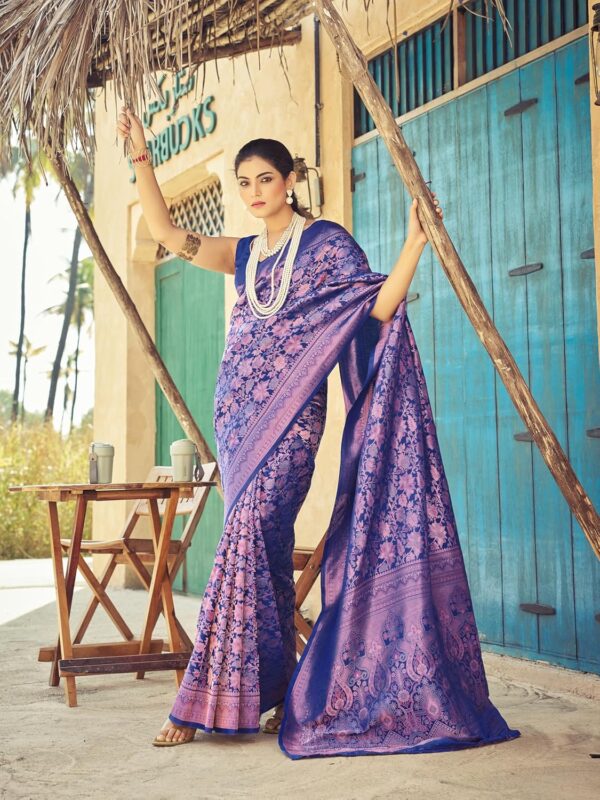 SWORNOF Women's kanjivaram banarasi silk saree for festival Wedding silk with rich pallu Design sarees for women with Unstitched blouse piece - Image 2