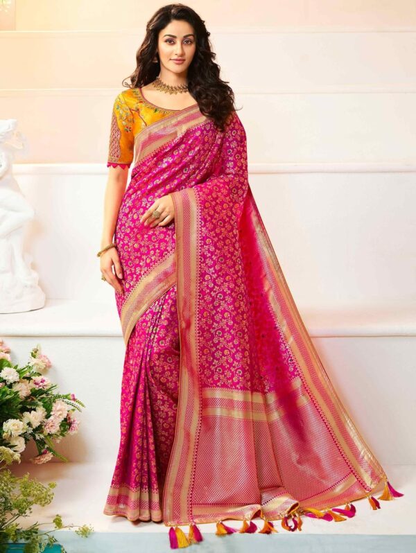 Monjolika Fashion Women's Patola pallu Banarasi tissue silk saree Comes with Unstitched Blouse piece - Image 2