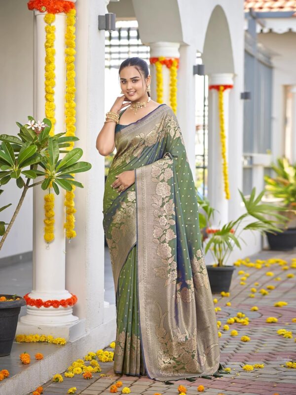 MANOHARI Women's Trendy Banarasi Woven Saree with Heavy Jacquard Work, Elegant Design, Silk Saree with Maching Lace Border Unstitched Blouse Piece for Weddings & Festive Occasions - Image 2