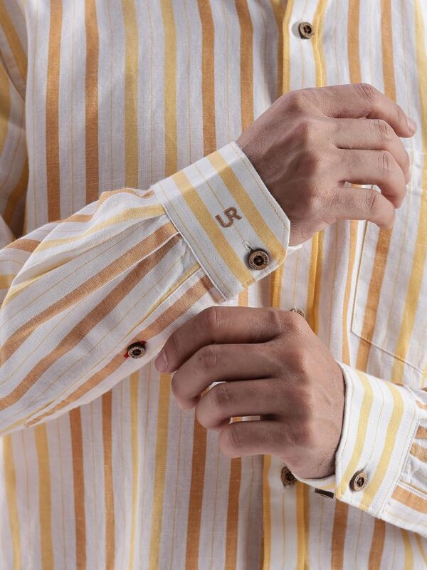 TURMS Water Repellent Men's Striped Shirt | Anti Stain Anti Odor | Concealed Button Down Collar Full Sleeves Kansas Linen Casual and Formal Wear - Image 5