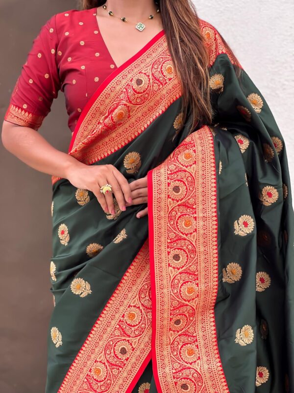 SGF11 Women's Kanjivaram Pure Soft Silk Saree With Unstitched Blouse Piece - Image 6