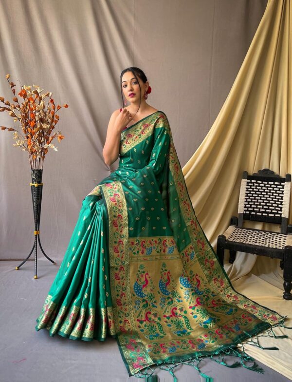 SGF11 Women's Paithani Soft Lichi Silk Kanjivaram Sarees With Blouse Piece - Image 4
