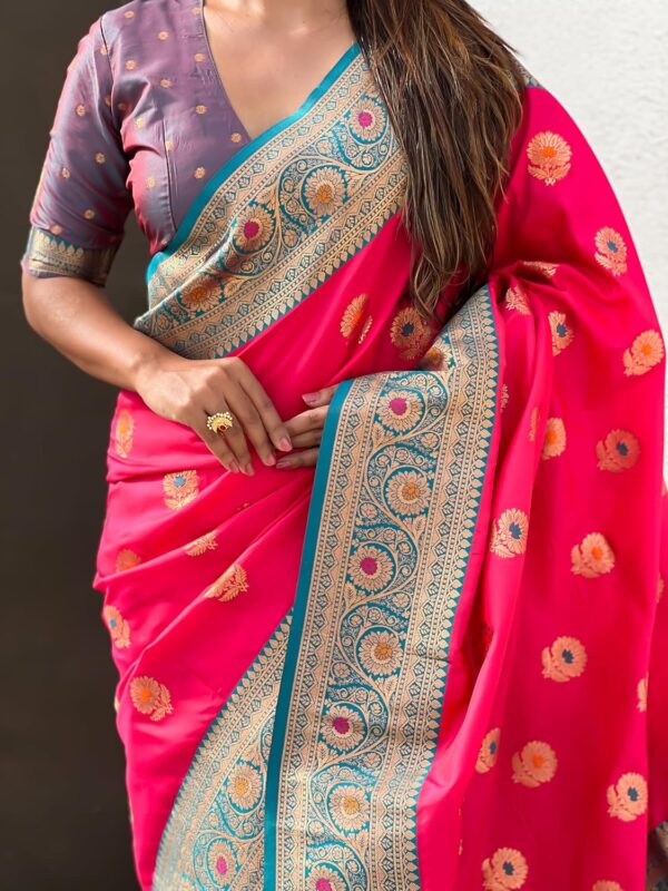 SGF11 Women's Kanjivaram Pure Soft Silk Saree With Unstitched Blouse Piece - Image 6