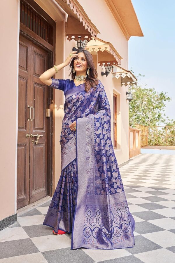 SWORNOF Womens Kanjivaram Silk Saree with Zari Woven Saree With Blouse Piece - Image 2