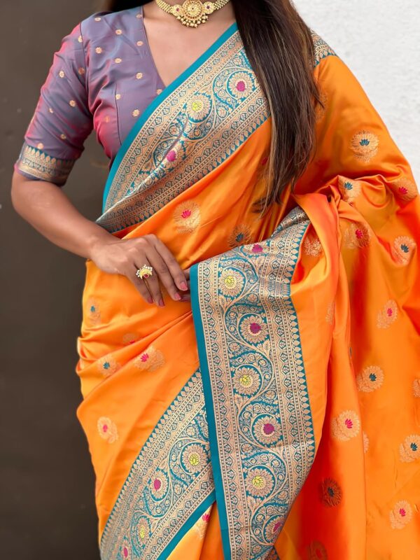 SGF11 Women's Kanjivaram Pure Soft Silk Saree With Unstitched Blouse Piece - Image 6