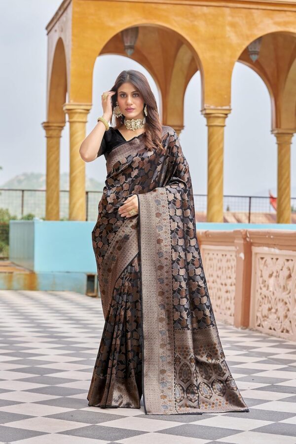SWORNOF Womens Kanjivaram Silk Saree with Zari Woven Saree With Blouse Piece - Image 2