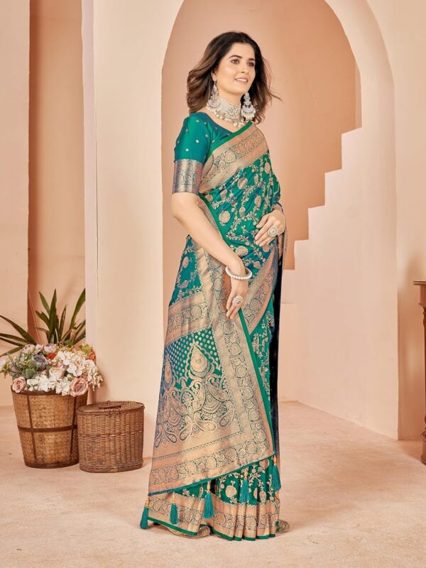 Mehrang Cotton Banarasi Silk Saree for Women With Unstitched Blouse Piece - Image 4