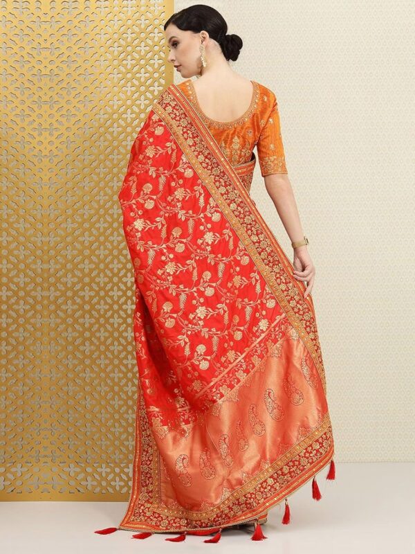 TRENDMALLS Women's Pure Silk Embroidery Work Saree with Unstitch Blouse Piece - Image 2