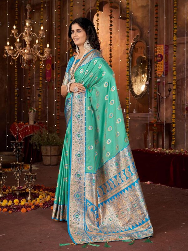 Mehrang Cotton Banarasi Silk Saree for Women With Unstitched Blouse Piece - Image 3