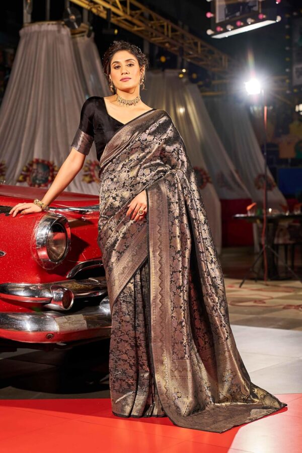 SWORNOF Women's kanjivaram banarasi silk saree for festival Wedding silk with rich pallu Design sarees for women with Unstitched blouse piece - Image 4
