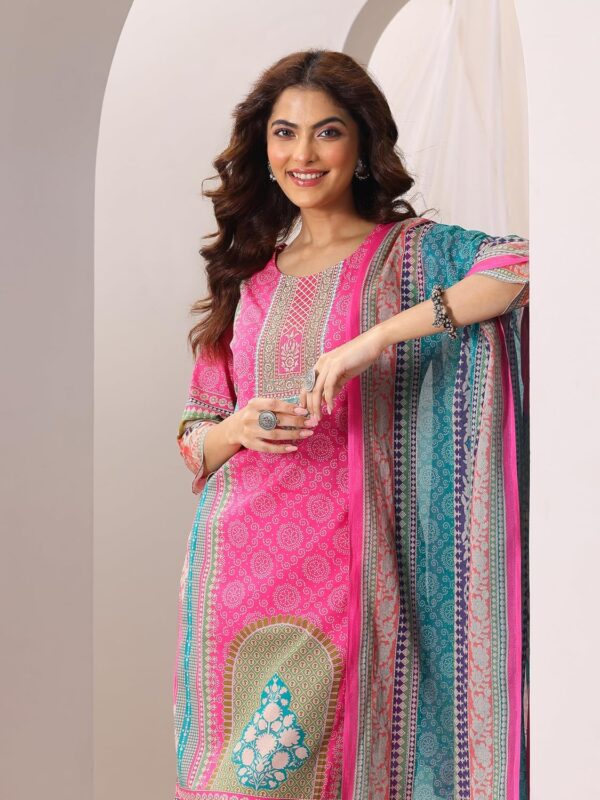 Libas Womens Printed Cotton Straight Kurta With Trousers and Dupatta - Image 2
