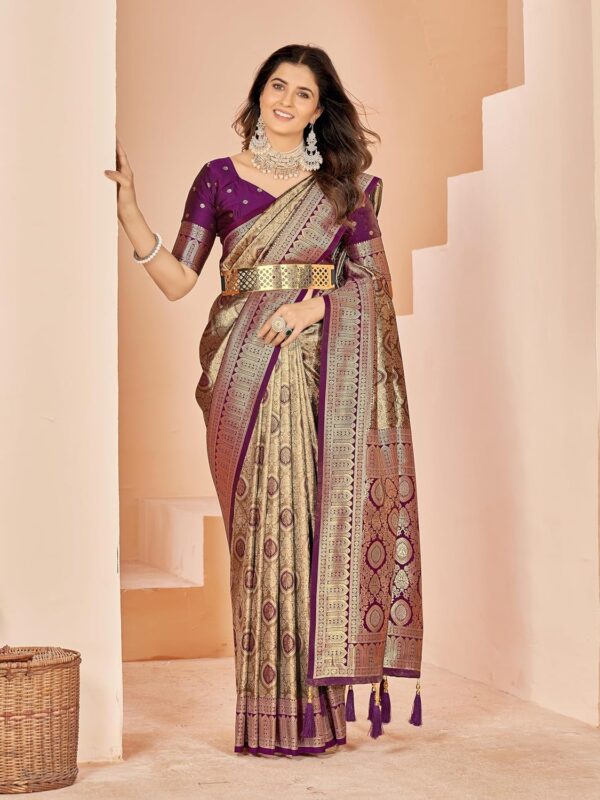 Mehrang Cotton Banarasi Silk Saree for Women With Unstitched Blouse Piece - Image 4