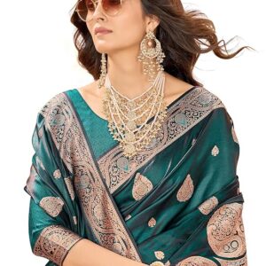 Mehrang Women's Pure Kanjivaram Silk Saree Banarasi Silk Wedding Sarees for Women with Blouse Piece