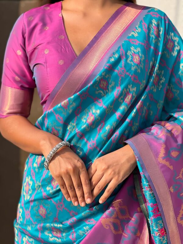 SGF11 Women's Kanjivaram Patola Soft Pure Silk Sarees With Unstitched Blouse Piece - Image 5