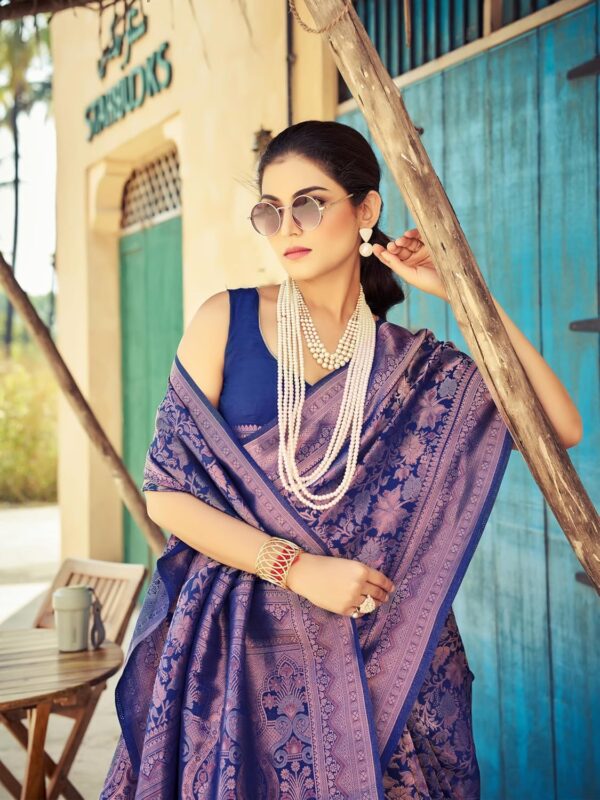 SWORNOF Women's kanjivaram banarasi silk saree for festival Wedding silk with rich pallu Design sarees for women with Unstitched blouse piece - Image 4