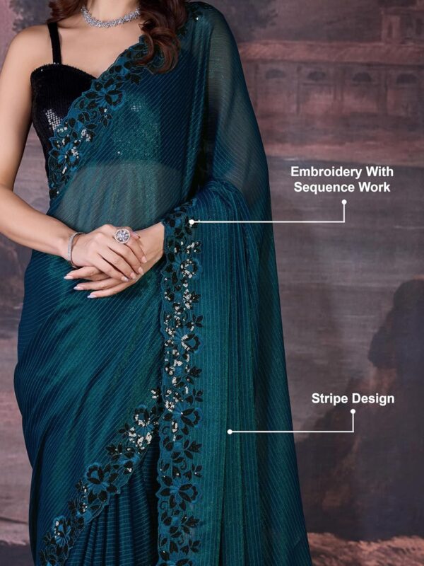 TRENDMALLS Women's Chiffon Embroidered Sequence Border Saree with Blouse Piece - Image 4