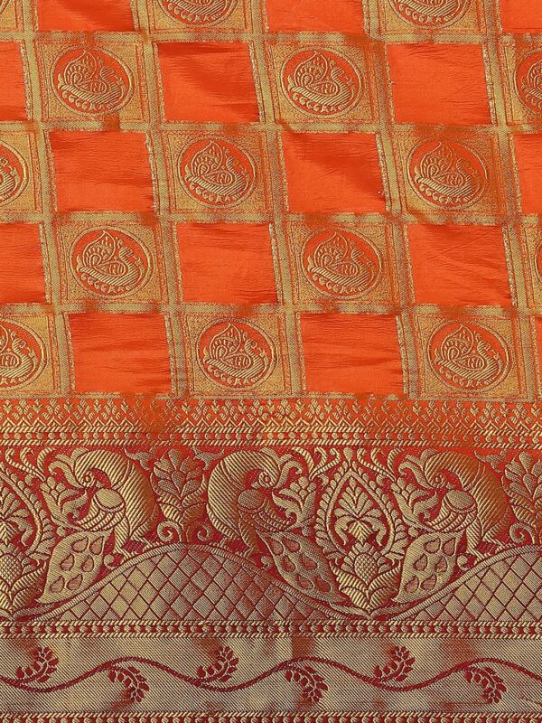 KAVINDI Women's Banarasi Silk With Jacquard Print Saree With Blouse - Image 5