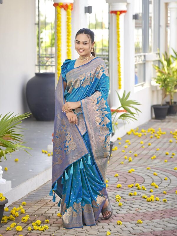 MANOHARI Women's Trendy Banarasi Woven Saree with Heavy Jacquard Work, Elegant Design, Silk Saree with Maching Lace Border Unstitched Blouse Piece for Weddings & Festive Occasions - Image 6