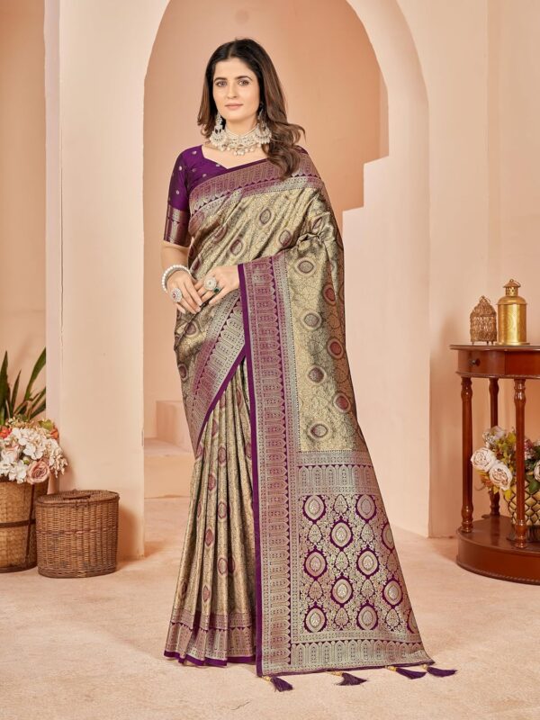 Mehrang Cotton Banarasi Silk Saree for Women With Unstitched Blouse Piece - Image 2