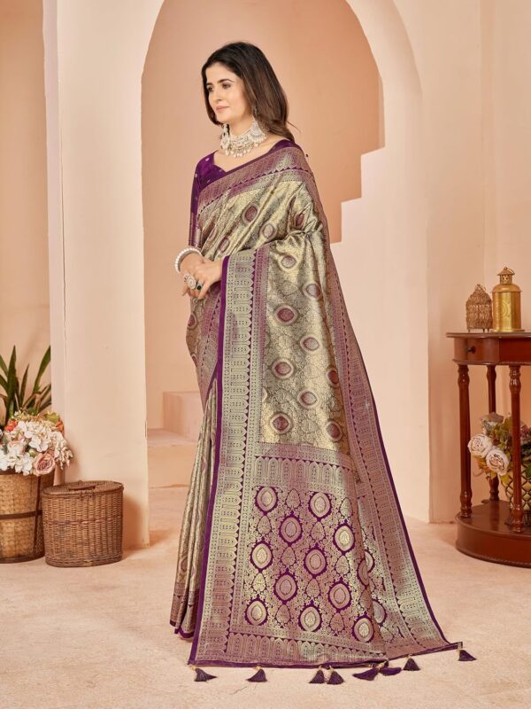 Mehrang Cotton Banarasi Silk Saree for Women With Unstitched Blouse Piece - Image 3