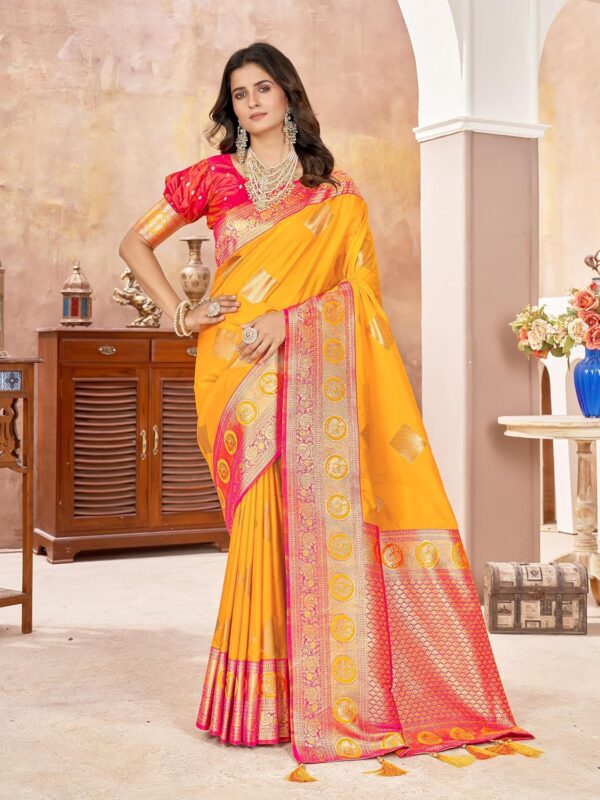 Mehrang Women's Pure Kanjivaram Silk Saree Banarasi Silk Wedding Sarees for Women with Blouse Piece - Image 5