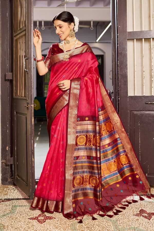 SWORNOF Women's Tussar Raw Silk With Tassels|sarees for women|sarees for women|jute silk sarees|tussar silk saree for women|banarasi silk saree for festival - Image 2