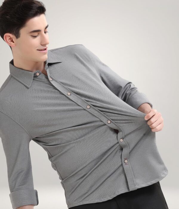 TURMS Water Repellent Men's Knitted Shirt | Anti Stain Anti Odor Cotton Blend | Solid Casual Full Sleeves - Image 5