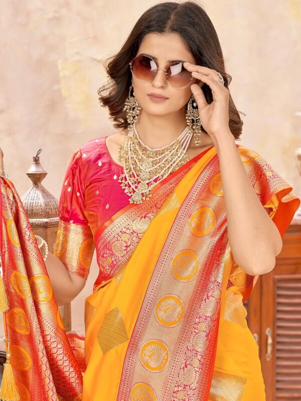 Mehrang Women's Pure Kanjivaram Silk Saree Banarasi Silk Wedding Sarees for Women with Blouse Piece - Image 3