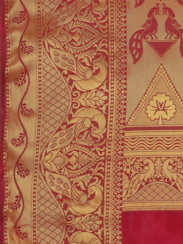 KAVINDI Women's Banarasi Silk With Jacquard Print Saree With Blouse - Image 4