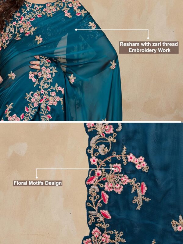 TRENDMALLS Women's Rangoli Silk Embroidery Saree with Unstitch Blouse Piece Saree for Women - Image 5