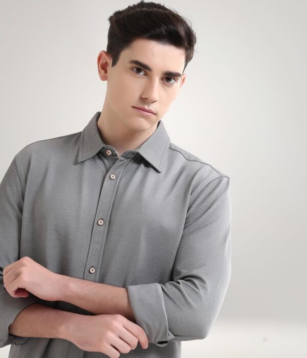 TURMS Water Repellent Men's Knitted Shirt | Anti Stain Anti Odor Cotton Blend | Solid Casual Full Sleeves - Image 2