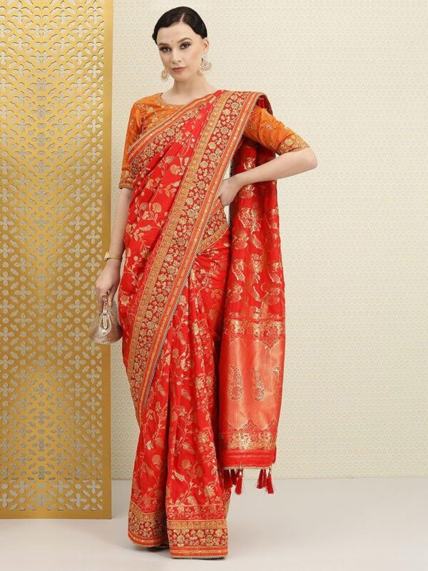 TRENDMALLS Women's Pure Silk Embroidery Work Saree with Unstitch Blouse Piece - Image 3