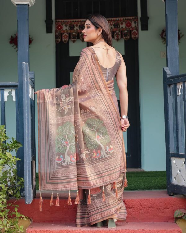 ALMAARI FASHION Handloom Cotton Floral Printed Saree with Tassels on Edges & Attached Blouse Piece | 5.5 Meter Saree + 0.8 Meter Blouse - Image 2