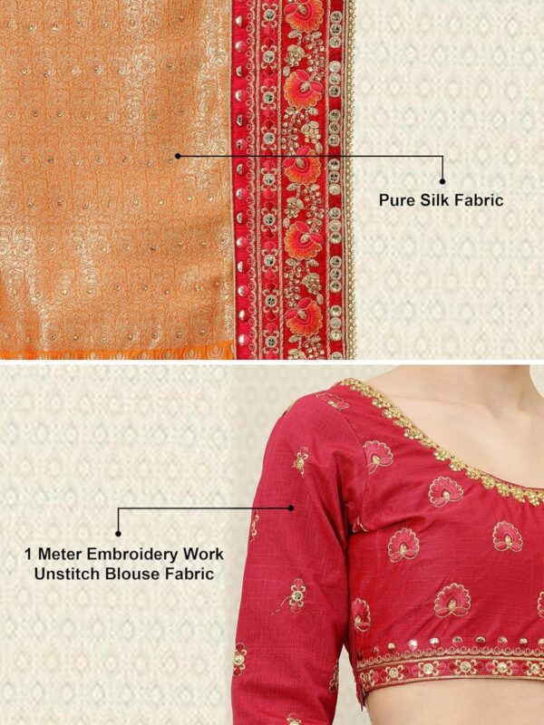 TRENDMALLS Women's Pure Silk Embroidery Work Saree with Unstitch Blouse Piece - Image 5