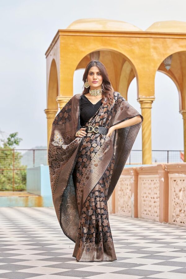SWORNOF Womens Kanjivaram Silk Saree with Zari Woven Saree With Blouse Piece - Image 3