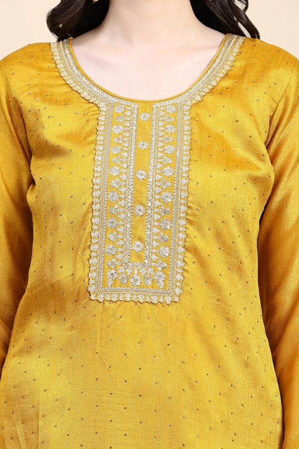 TRENDMALLS Women's Vichitra Silk Embroidery Salwar Suit Set Kurta Pant with Dupatta Yellow Kurta Set for Women - Image 6