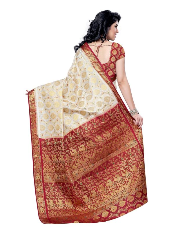 MIMOSA Women Art Silk Kanchipuram ART Silk Saree Colour :Off-White(3050-65-HLFWHITEMARUN) - Image 2